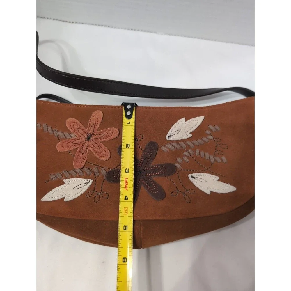 Suede mini hobo handbag floral leaf design Coin Pouch VINTAGE CUTE